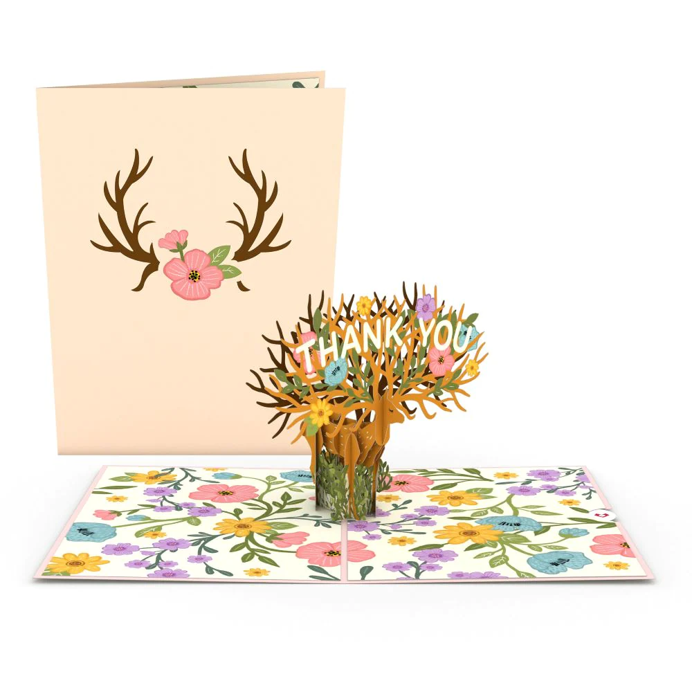 New!  Thank You Floral Deer Pop-Up Card